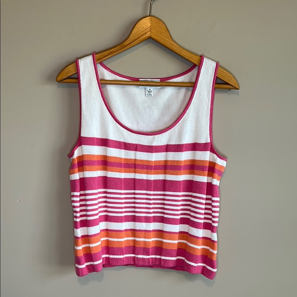 St. John Sport by Marie Gray White and Pink Wool Blend Tank Top